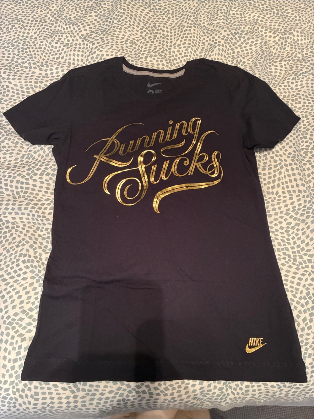 Nike Women’s Black Long Sleeve Tee with Gold Script
